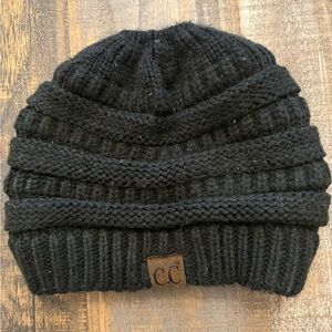 C&C California Black Knit Beanie with Ponytail Slot